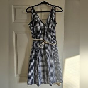 NINE WEST DRESS Blue And White Checkered Print With Belt Cottagecore Size 8